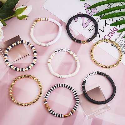 Handmade Polymer Clay Heishi Beads Stretch Bracelets Set BJEW-PH01484-1