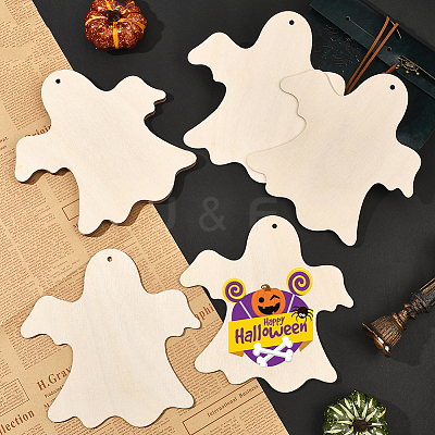 Halloween Theme Unfinished Wood Pendant Decorations HJEW-WH20003-47B-1