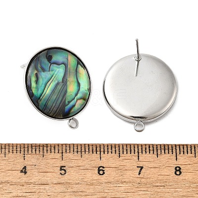 304 Stainless Steel Pave Natural Paua Shell Stud Earring Findings STAS-Z125-09P-1
