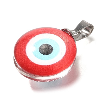 Flat Round 201 Stainless Steel Acrylic Pendants STAS-U036-01P-07-1