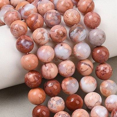 Natural Pink Agate Beads Strands G-K350-C02-10mm-1