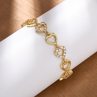 Brass Micro Pave Clear Cubic Zirconia Link Bracelets for Women BJEW-D342-03G-1