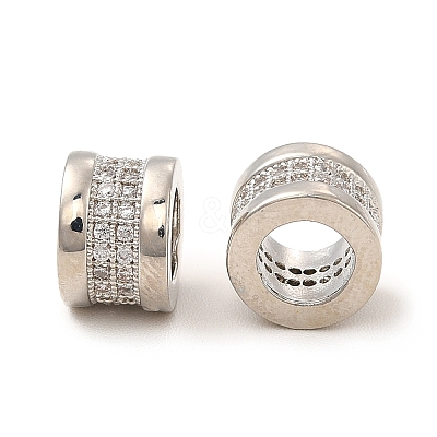 Rack Plating Brass Micro Pave Clear Cubic Zirconia European Beads KK-C010-56-1