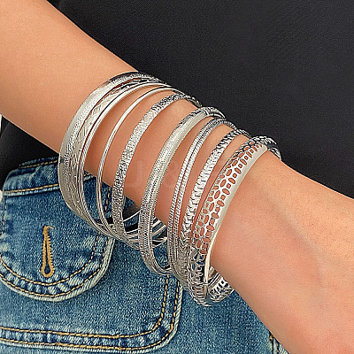 10Pcs Alloy Bangle Set for Women WG160B4-07-1