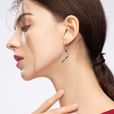 5 Pairs 5 Colors Wave Shape 304 Stainless Steel Dangle Earrings EJEW-HS0001-33-1
