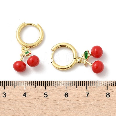 Cherry Brass Enamel Hoop Earrings EJEW-M077-14G-02-1