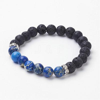 Natural Imperial Jasper(Dyed) & Lava Rock Stretch Bracelets BJEW-JB02755-1