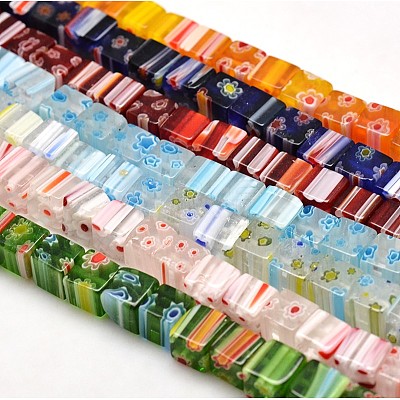 Handmade Millefiori Glass Cube Bead Strands LK-P014-M-1