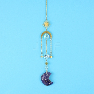 Amethyst Moon Sun Catcher Hanging Ornaments HJEW-PW0002-11J-1