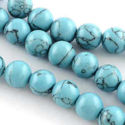 Synthetical Turquoise Gemstone Round Bead Strands TURQ-R035-8mm-03-1