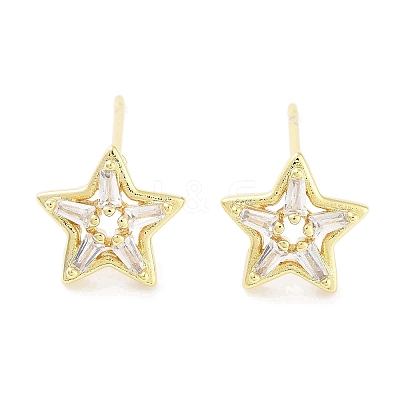 Brass Micro Pave Clear Cubic Zirconia Studs Earring for Women EJEW-S217-F05-1