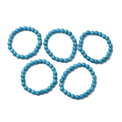 Synthetic Turquoise Round Beaded Stretch Bracelets BJEW-F203-02-1