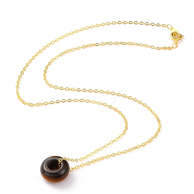 Rondelle Natural Tiger Eye Pendant Necklaces NJEW-JN03237-03-1