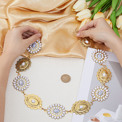 1Pc Alloy Oval with Flower Link Chain Waist Belly Chains for Women AJEW-GF0013-42-1