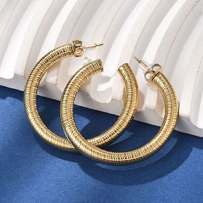 304 Stainless Steel Textured C-Shaped Stud Earrings EJEW-V016-09G-01-1