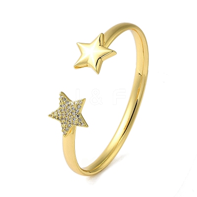 Rack Plating Brass Micro Pave Cubic Zirconia Cuff Bangles BJEW-P336-02B-G-1