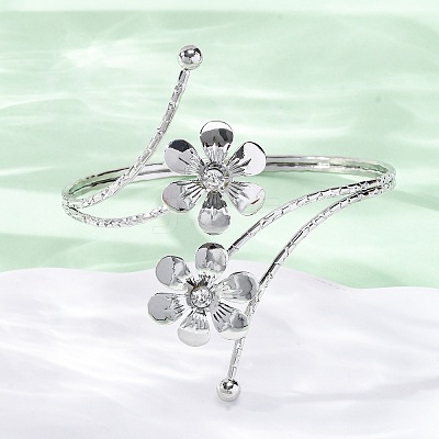 Flower Alloy Arm Cuff Bangles for Girl Women AJEW-A063-01E-P-1