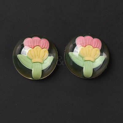 Transparent Flower Resin Cabochons RESI-G034-B06-1