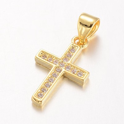 Cross Brass Micro Pave Cubic Zirconia Pendants LS-KK-E673-027G-1