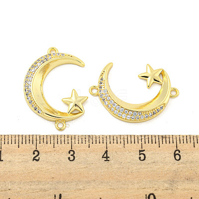 Rack Plating Brass Micro Pave Clear Cubic Zirconia Moon with Star Connector Charms KK-P270-21G-1
