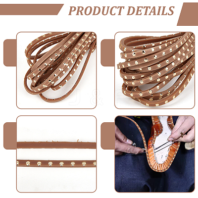 Flat Leather Craft Shoemaker Cord with Metal Rivet LS-AJEW-WH0561-08A-1