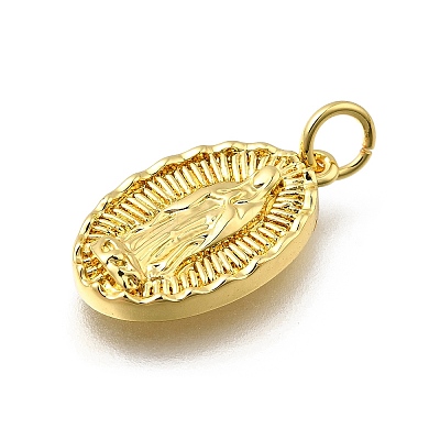 Oval with Virgin Mary Pattern Brass Pendants KK-G525-14G-1