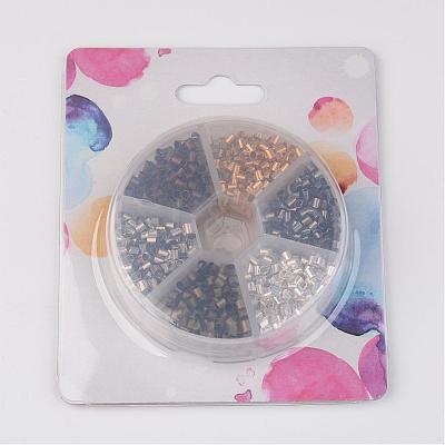 1 Box 6 Colors Antique Bronze & Red Copper & Golden & Silver & Platinum & Black Tube Brass Crimp Beads KK-JP0006-01-NR-1