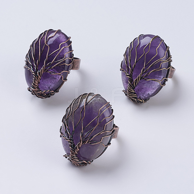 Natural Amethyst Adjustable Finger Ring RJEW-E436-03B-1