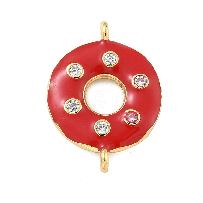 Rack Plating Brass Clear Cubic Zirconia Donut Connector Charms KK-A234-030G-01-1
