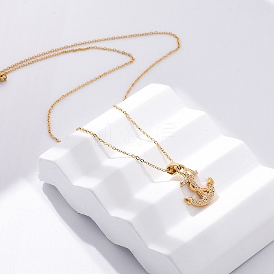 304 Stainless Steel Crystal Rhinestone Anchor Pendant Necklaces NJEW-Z057-01A-G-1