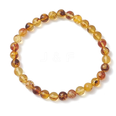 Natural Amber Round Beads Stretch Bracelets for Women Men BJEW-JB13379-1