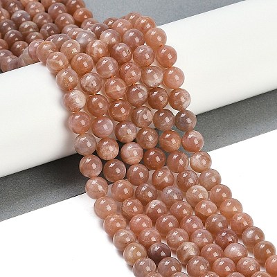 Natural Sunstone Round Bead Strands G-F266-11-8mm-01-1