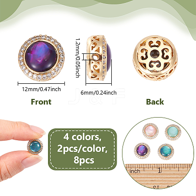 8Pcs 4 Colors Brass Micro Pave Cubic Zirconia Beads KK-NB0004-17-1