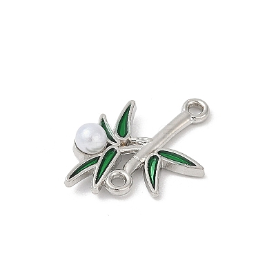 Alloy Green Enamel Bamboo Shaped Connector Charms PALLOY-R151-74P-1
