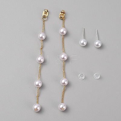 Plastic Pearl Beaded Dangle Stud Earrings EJEW-WH0009-10G-1