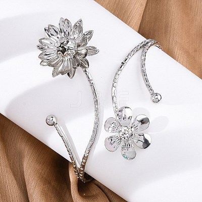 Lotus Alloy Arm Cuff Bangles for Girl Women LS-AJEW-A063-01D-P-1