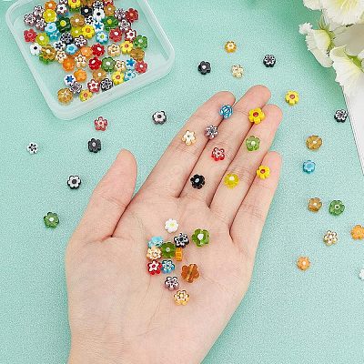 120Pcs 10 Colors Handmade Millefiori Glass Beads LAMP-FH0001-01-1