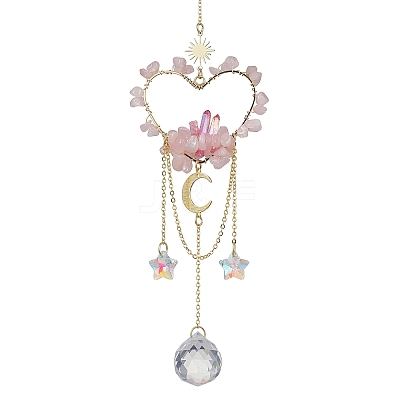 Natural Rose Quartz Chip Beads with Brass Finding Pendant Decorations HJEW-JM01815-04-1
