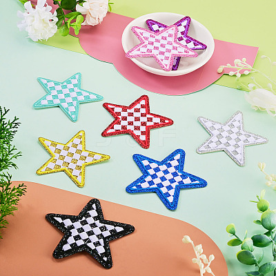 8Pcs 2 Styles Star with Lattice Computerized Embroidery Polyester Iron on/Sew on Patches PATC-TAC0001-28-1