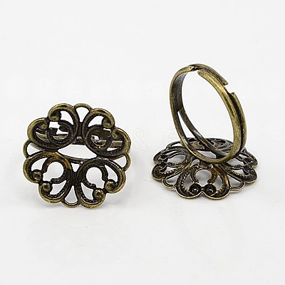 Adjustable Brass Filigree Ring Components X-KK-G233-M04-1