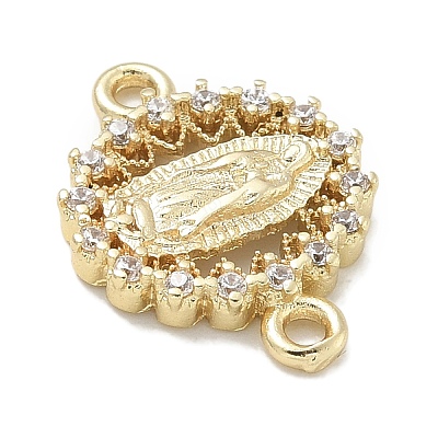 Rack Plating Brass Micro Pave Clear Cubic Zirconia Religion Virgin Mary Connector Charms KK-L224-094G-06-1