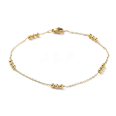 304 Stainless Steel Round Beaded Link Chain Bracelets for Women LS-BJEW-D033-01G-1