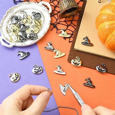 30Pcs 6 Styles Halloween Themes Alloy Pendants FIND-CJ0005-47-1