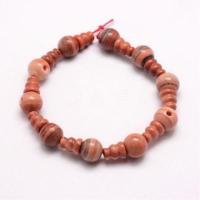Natural Wood Lace Stone 3-Hole Guru Beads Strands G-J365-11-1