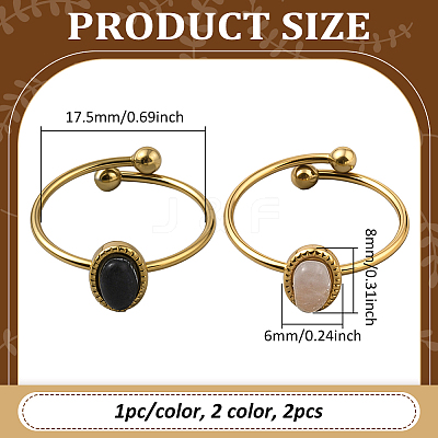 2Pcs 2 Colors Stainless Steel with Synthesis Gemstone Adjustable Cuff Rings RJEW-GO0001-37C-1