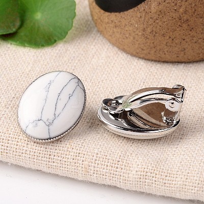 Natural Howlite Oval Clip-on Earrings EJEW-J091-05-1