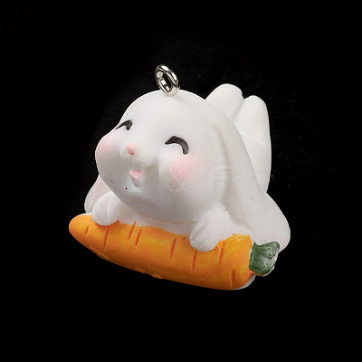 Opaque Resin Cute Bunny Pendants X-RESI-K023-02-1