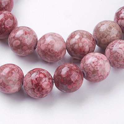Natural Fossil Coral Beads Strands G-F563-01-10mm-1