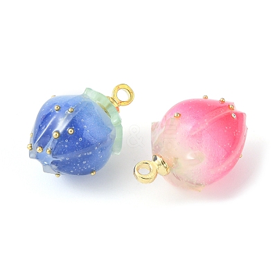 8Pcs 4 Colors Handmade Flower Bud Epoxy Resin Charms KY-FS0001-07-1