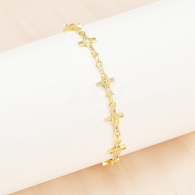 Virgin Mary Theme Brass Micro Pave Clear Cubic Zirconia Link Chain Bracelets for Women BJEW-A090-08A-G-1